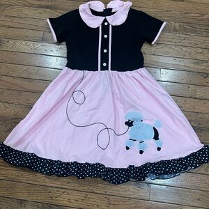 Girls Pink and Black Poodle Applique Casual Dress